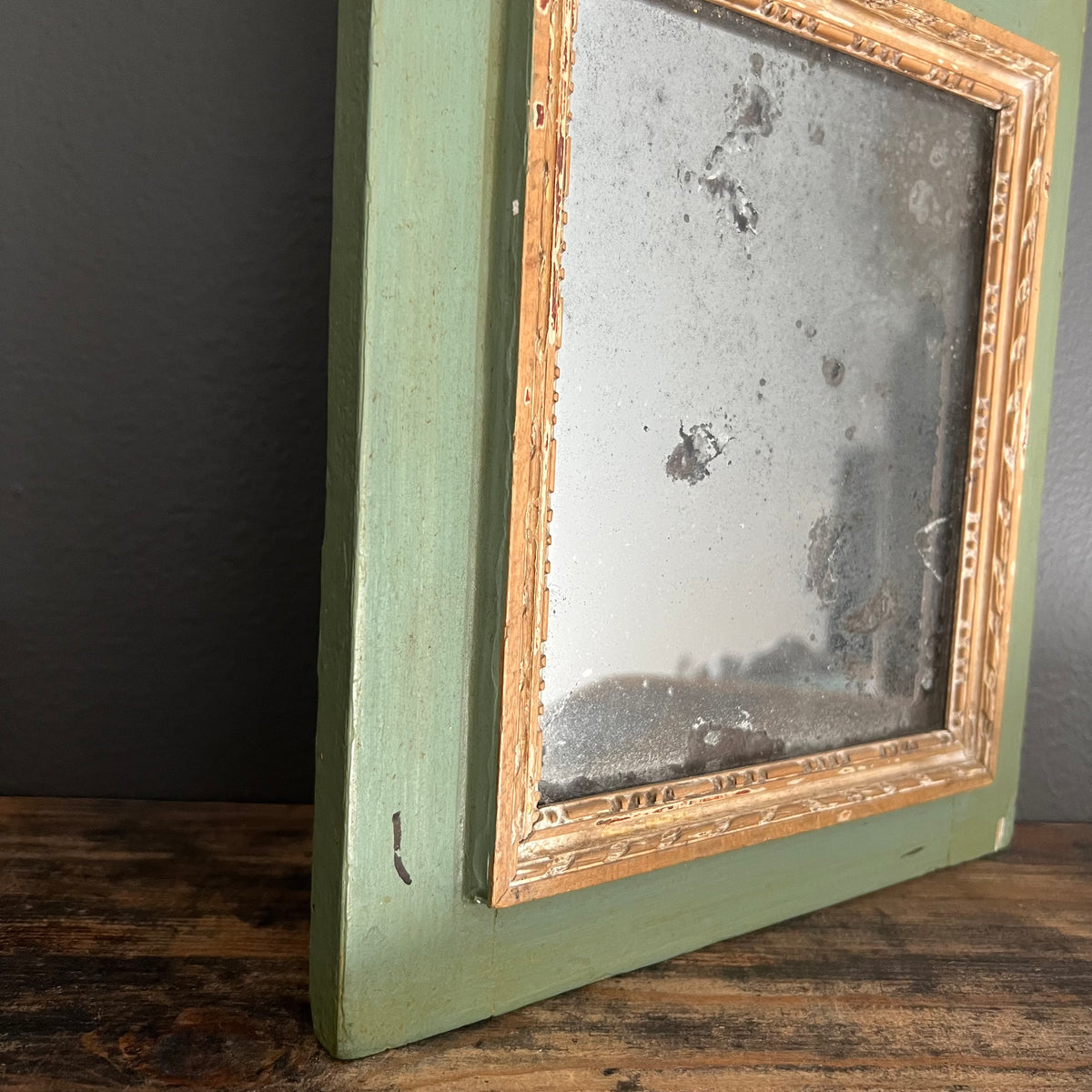 Antique French Trumeau Mirror and Painting 1800’s Boy and Dog