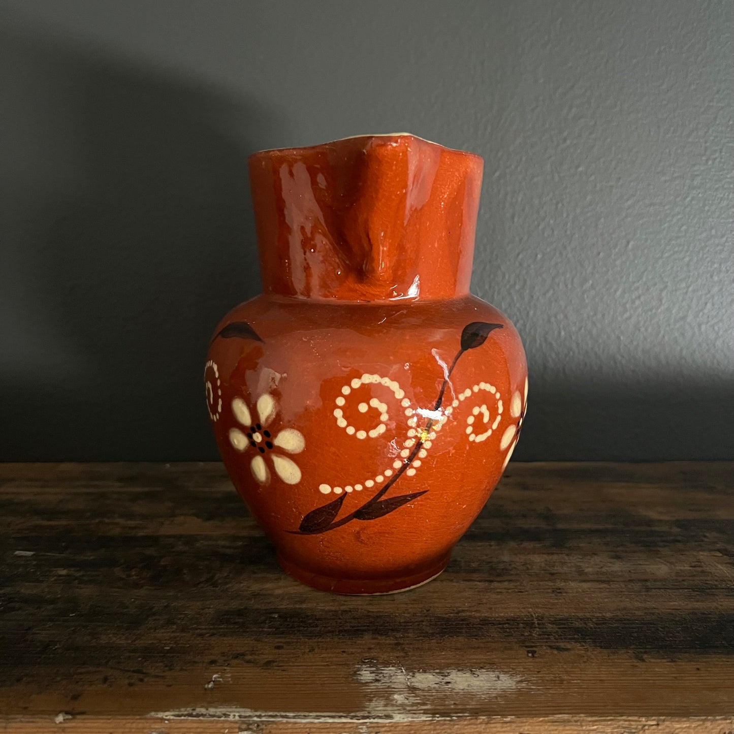 Vintage Hand Painted Pottery Jug Pitcher European #2