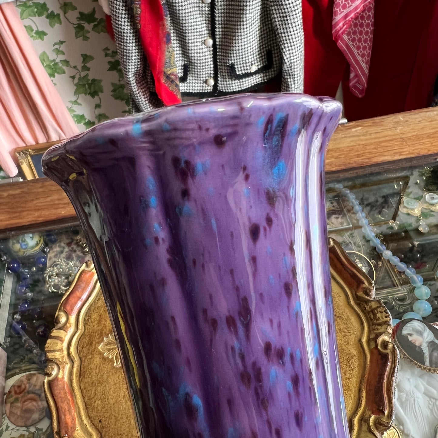 Vintage Purple & Blue Speckled Glaze Pottery Vase