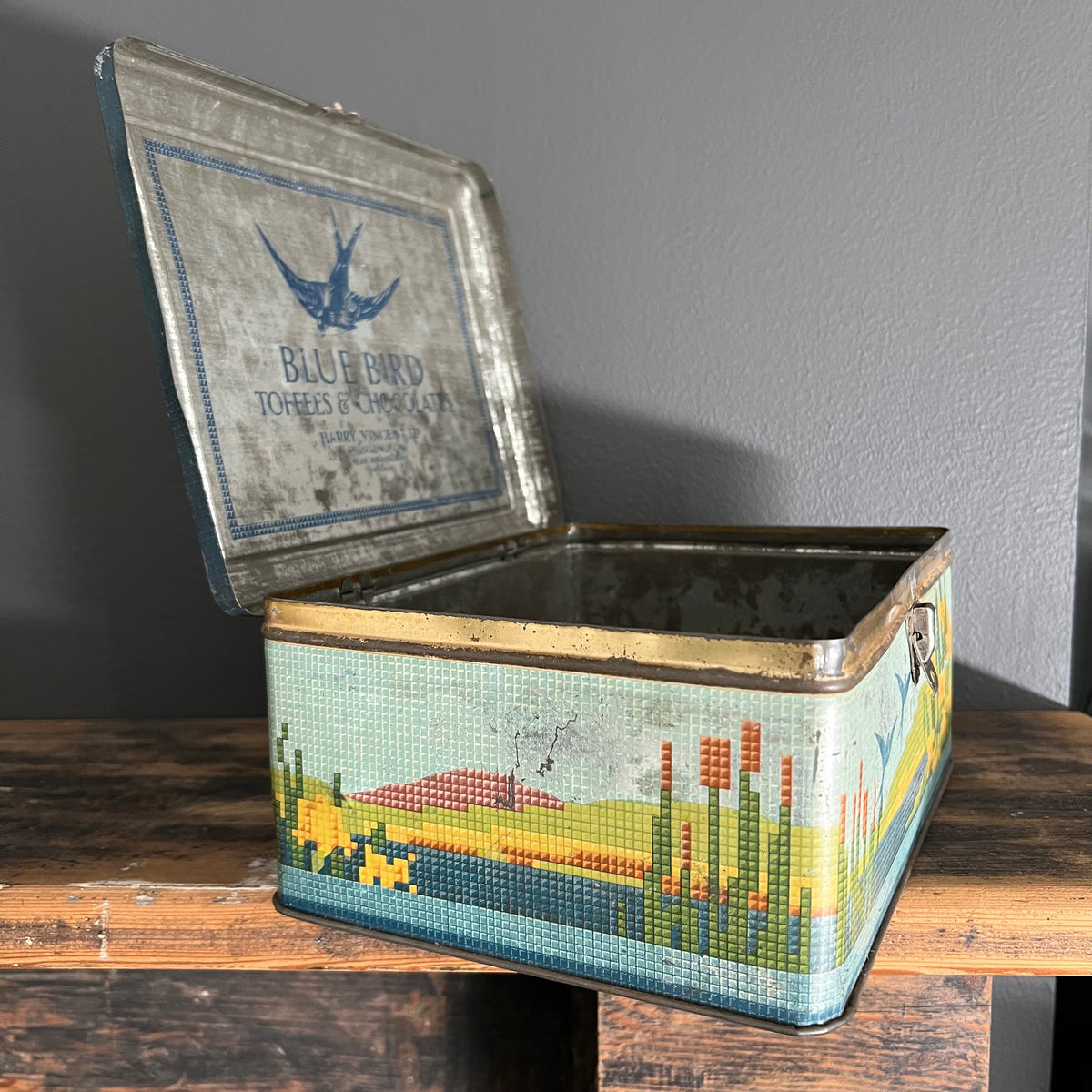 Vintage Large Bluebird Toffees and Chocolates Tin Harry Vincent Ltd England