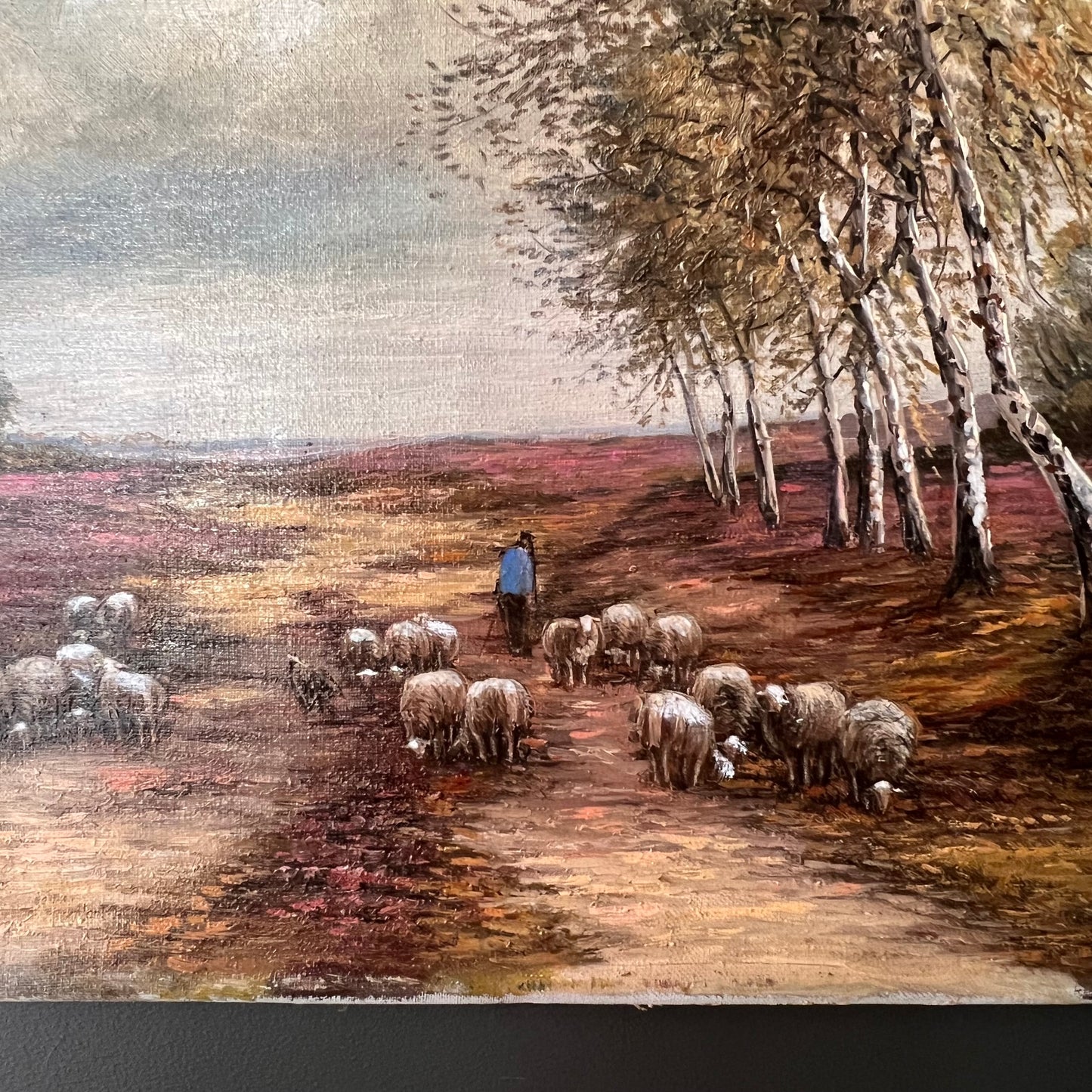 Vintage Oil Painting Landscape The Peaceful Sheep