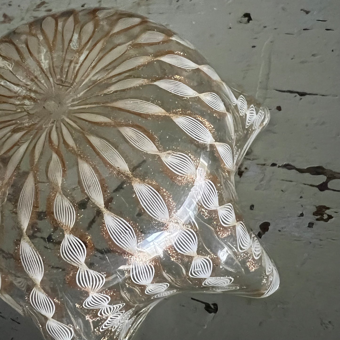 Vintage Gold & White Glass Bowl Murano c1960s