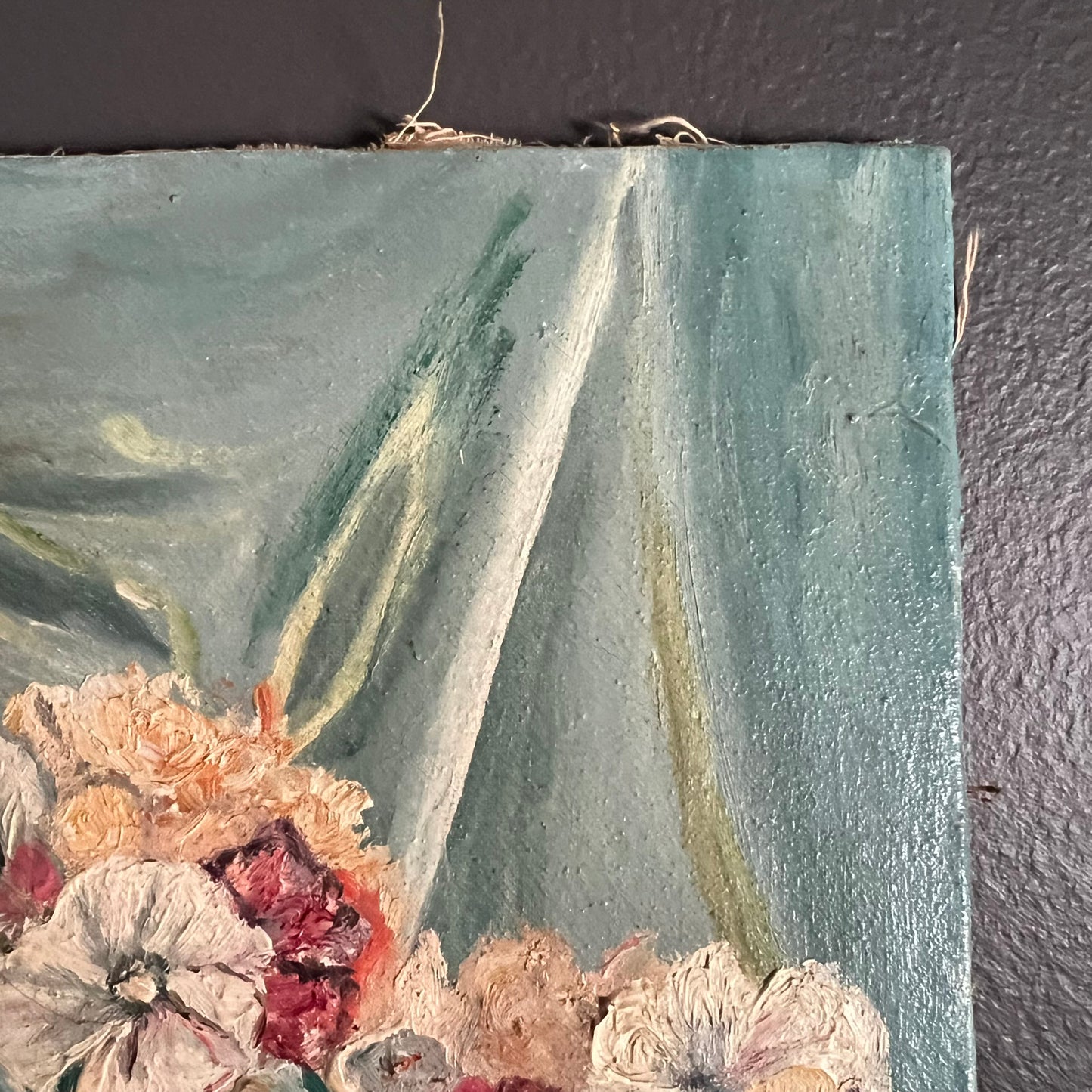 Vintage Oil Painting Still Life Blooms in Vase