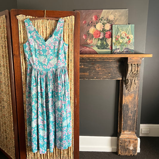 Vintage Laura Ashley Floral Midi Dress Size 10/12