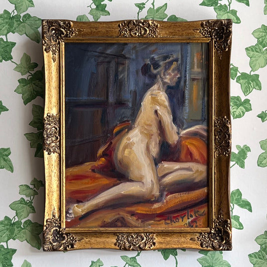 Vintage Oil Painting Female Nude in Gilt Frame 1940s