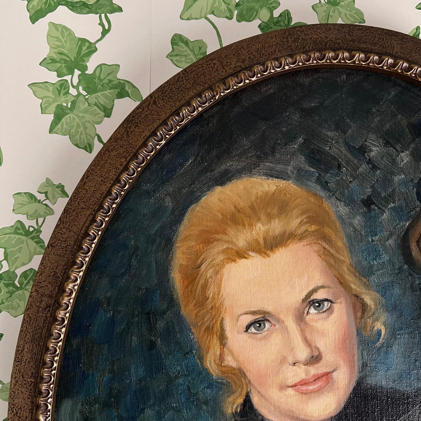 Vintage Oil Painting Portrait Retro Glam Blonde Woman 1970