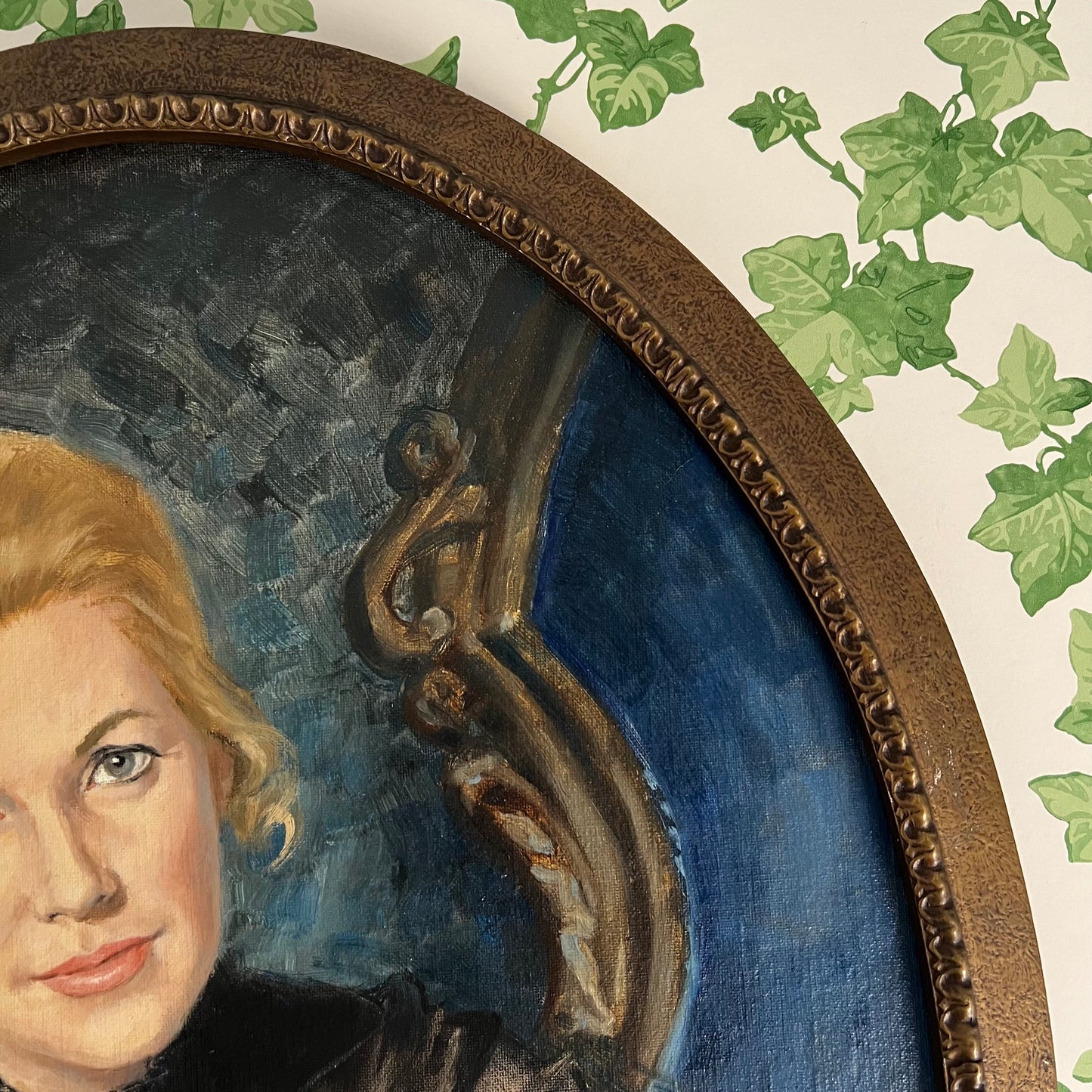 Vintage Oil Painting Portrait Retro Glam Blonde Woman 1970