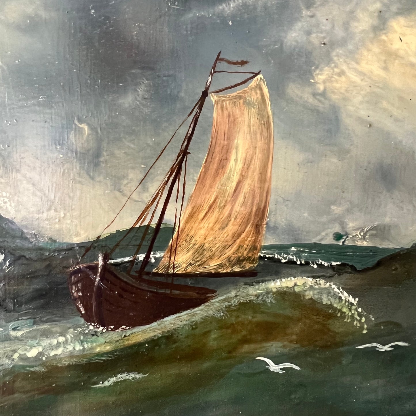 Vintage Oil Painting Seascape Sailing on Rough Seas