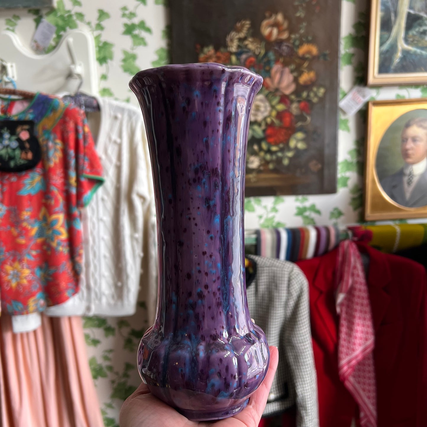 Vintage Purple & Blue Speckled Glaze Pottery Vase