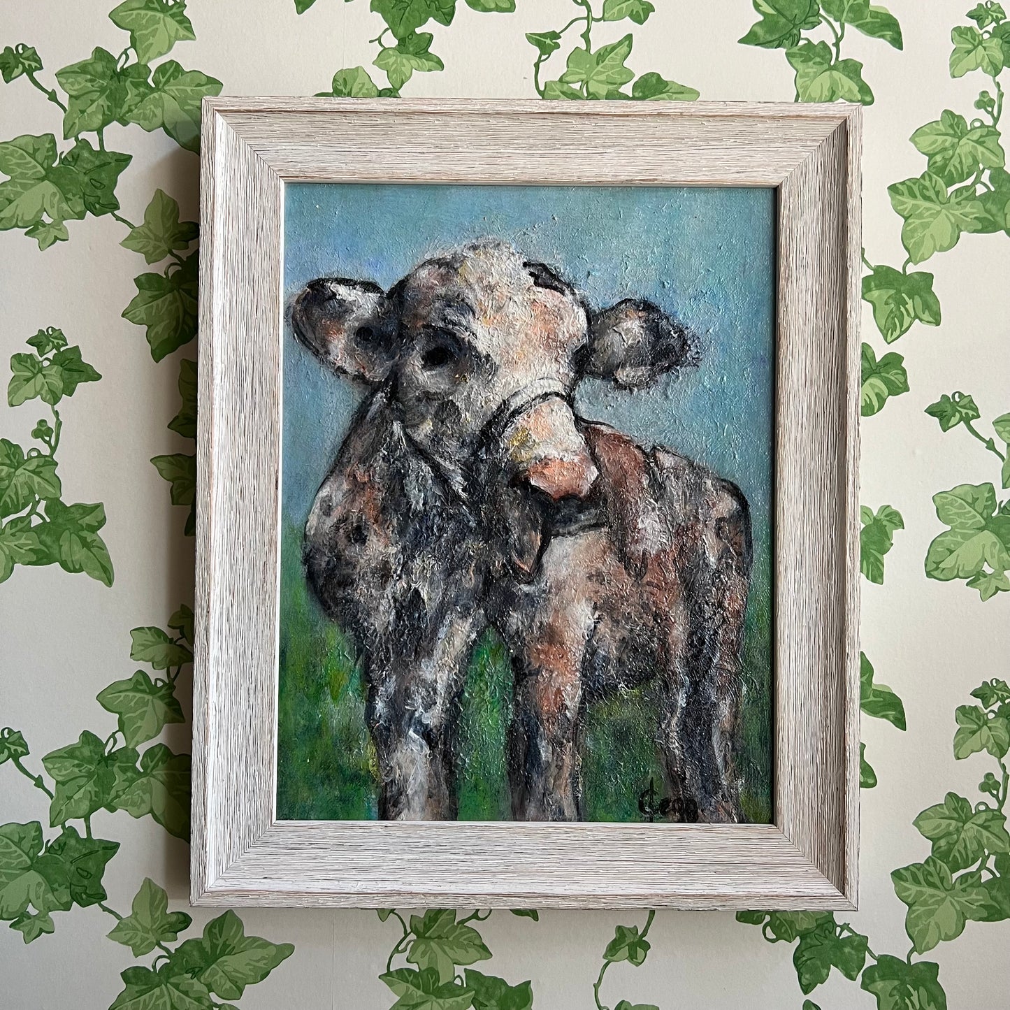 Vintage Oil Painting The Friendly Cow