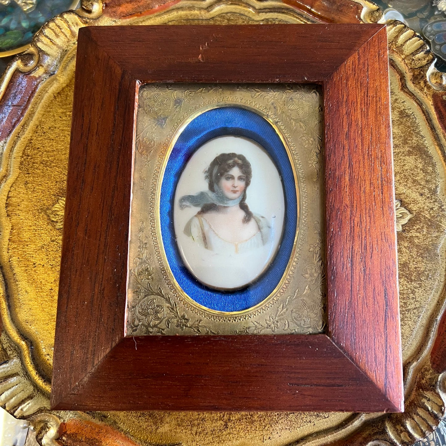 Beautiful Antique Hand Painted Portrait of a Lady with Scarf