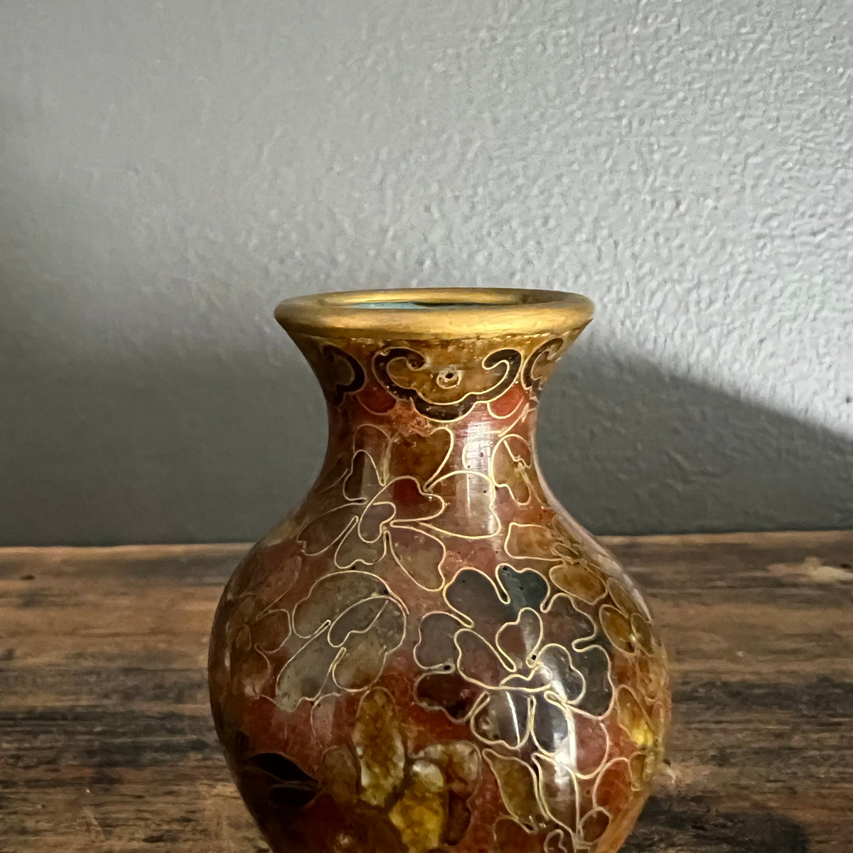 Vintage Small Cloisonné Vase Brown