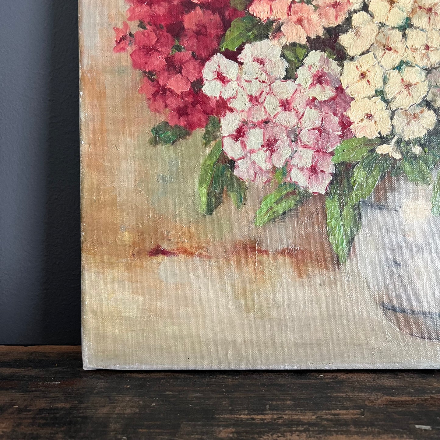 Vintage Oil Painting Still Life Phlox Flowers in Vase Dutch
