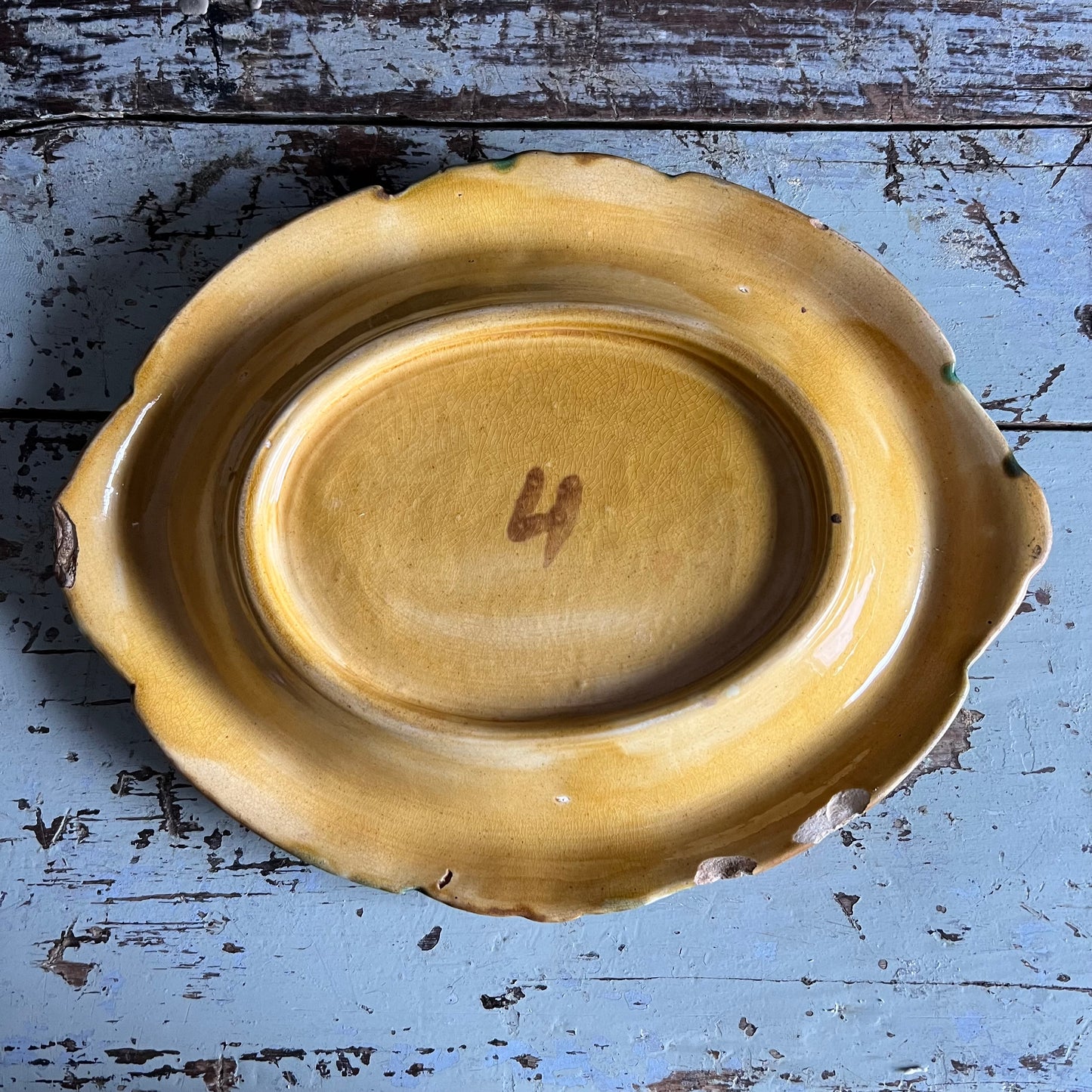 Rare Antique Majolica Bread Plate Dish Waste Not Want Not