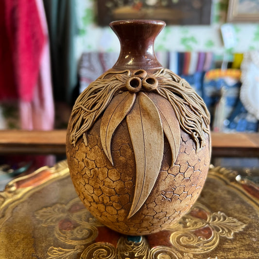 Vintage Wartook Pottery Vase with Gumnuts and Leaves