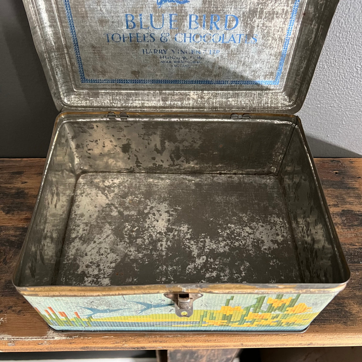 Vintage Large Bluebird Toffees and Chocolates Tin Harry Vincent Ltd England