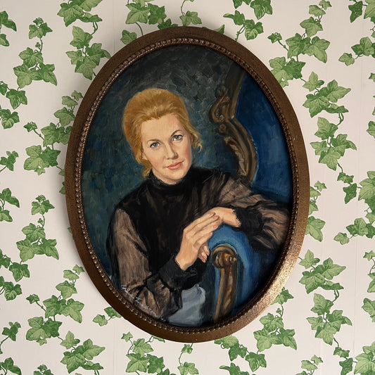 Vintage Oil Painting Portrait Retro Glam Blonde Woman 1970