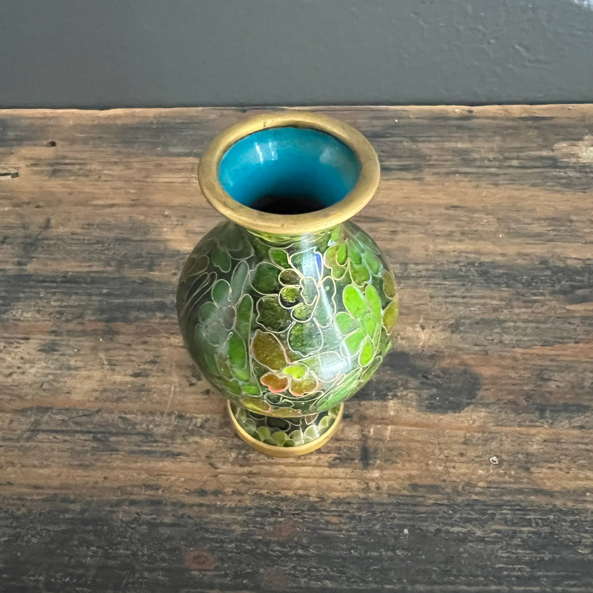 Vintage Small Cloisonné Vase Green