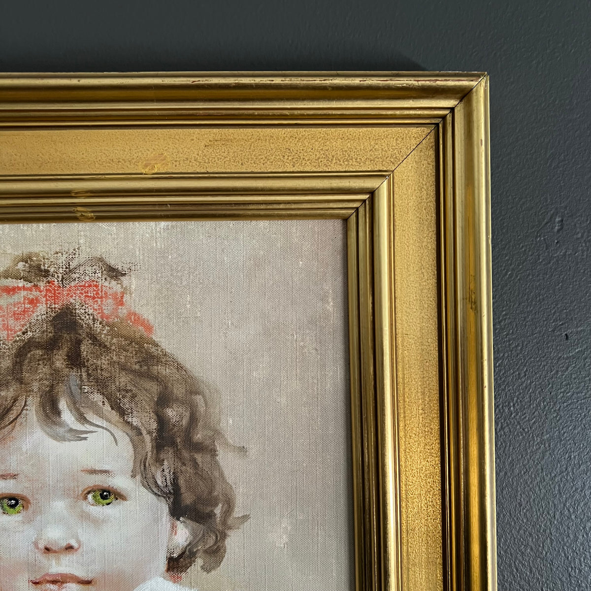 Vintage Original Painting Portrait Girl with her Pierrot Doll