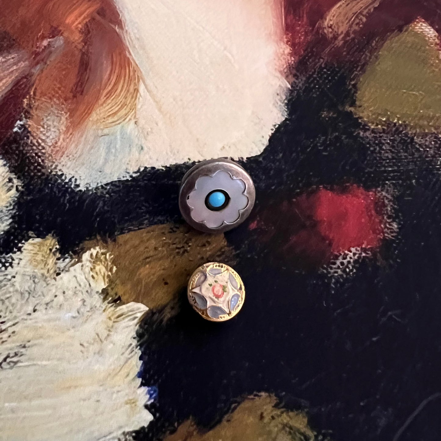 Antique Button Mother of Pearl Daisy with Turquoise