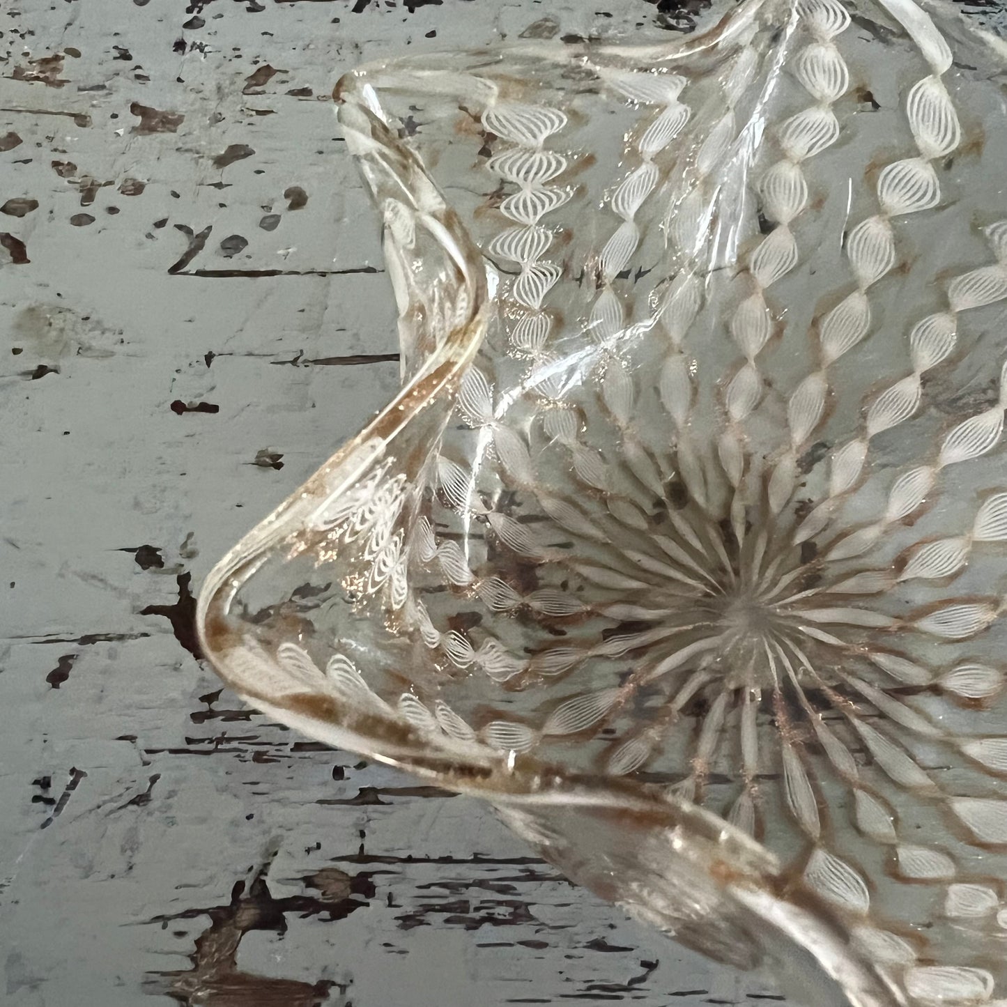Vintage Gold & White Glass Bowl Murano c1960s