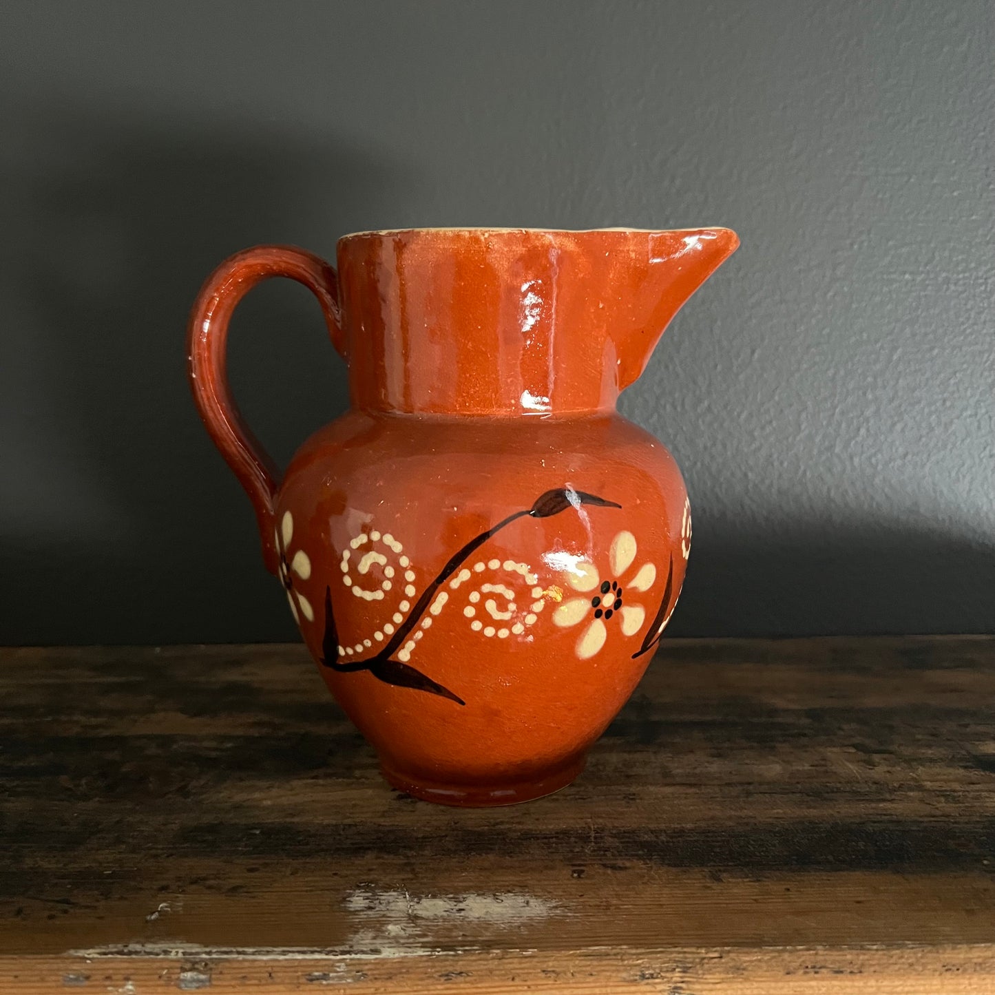 Vintage Hand Painted Pottery Jug Pitcher European #1