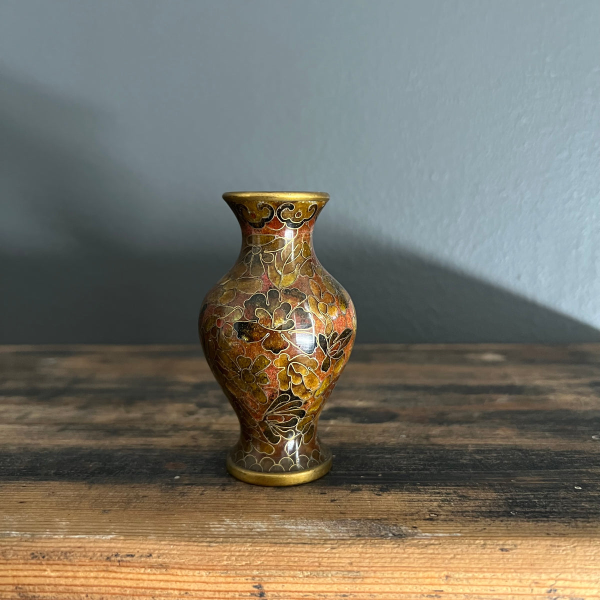 Vintage Small Cloisonné Vase Brown