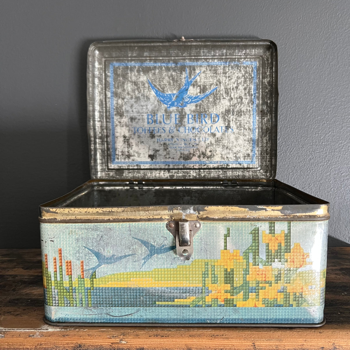 Vintage Large Bluebird Toffees and Chocolates Tin Harry Vincent Ltd England