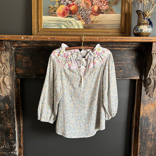 Liberty Fabrics Blouse with Hand Embroidered Yoke Size Small