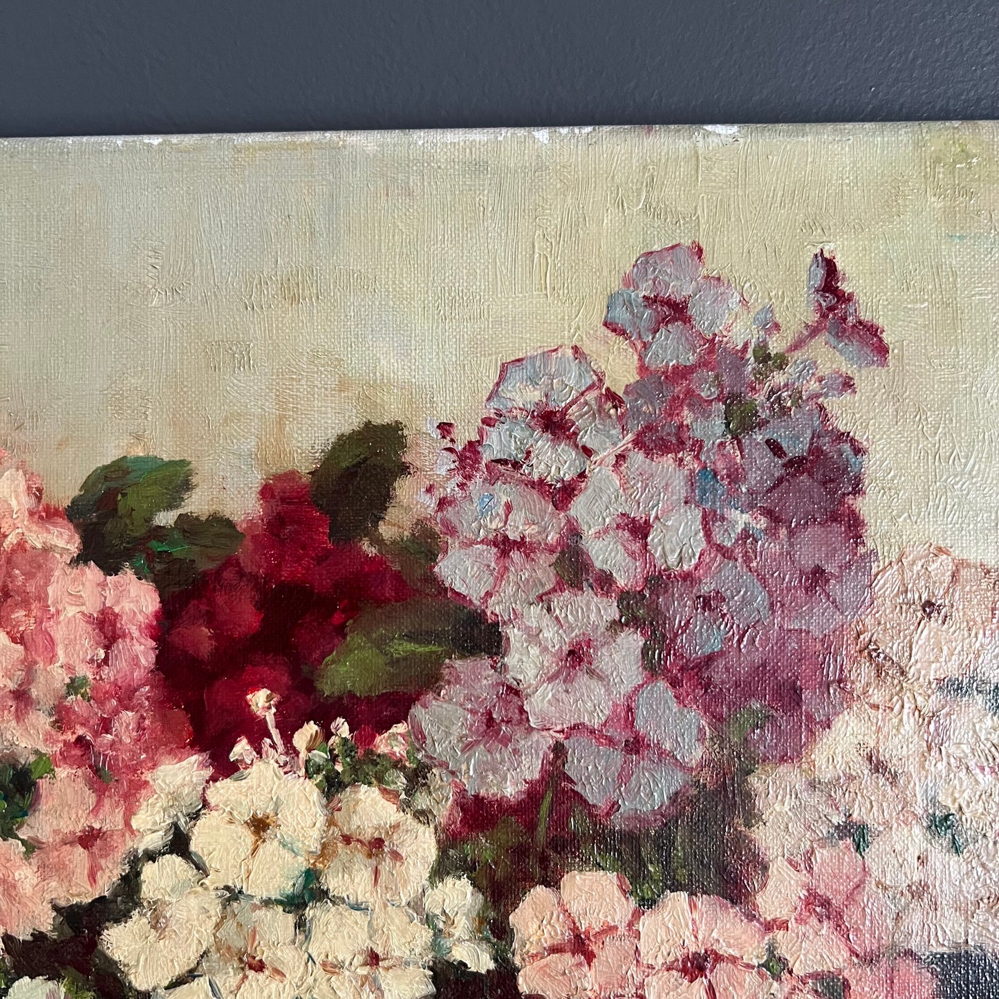 Vintage Oil Painting Still Life Phlox Flowers in Vase Dutch