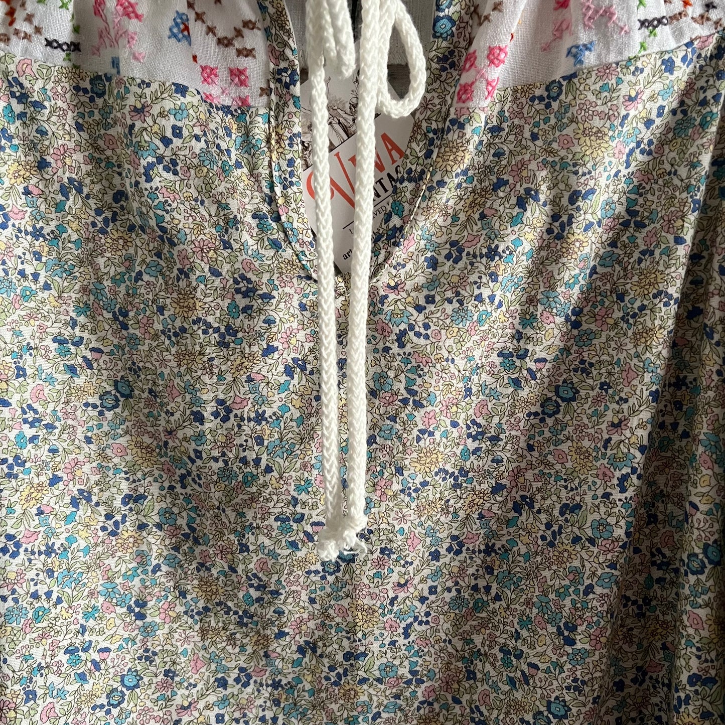 Liberty Fabrics Blouse with Hand Embroidered Yoke Size Small