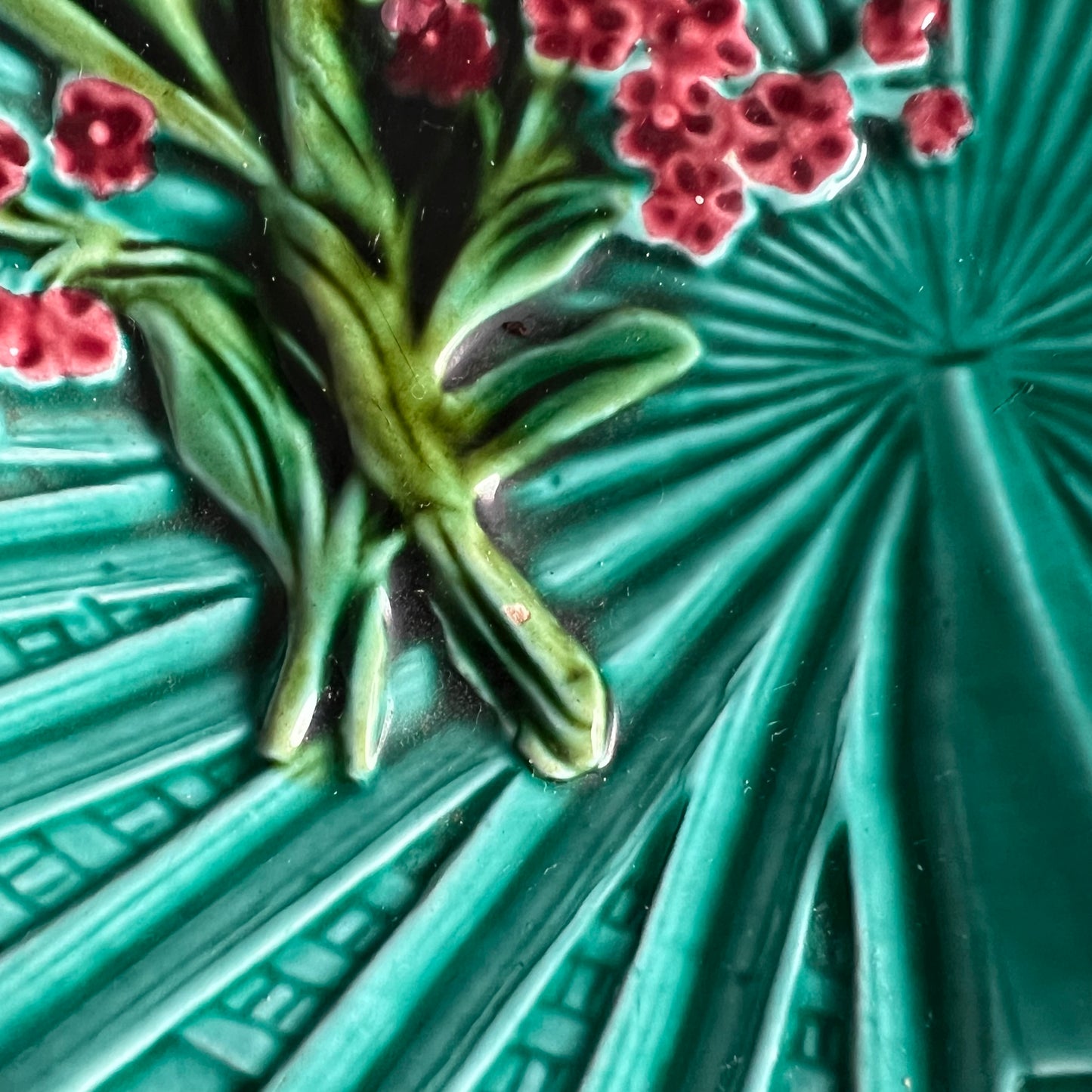 Vintage Majolica Green Bowl Dish Hand Painted Lily of the Valley by Marie Louise Germany