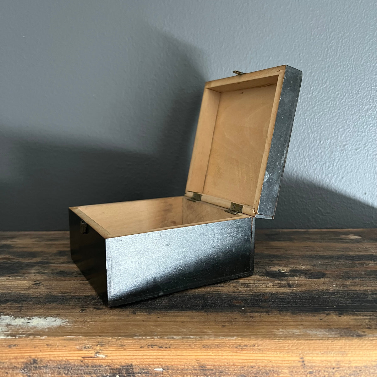 Antique Handmade Timber Box with Picture of Boy