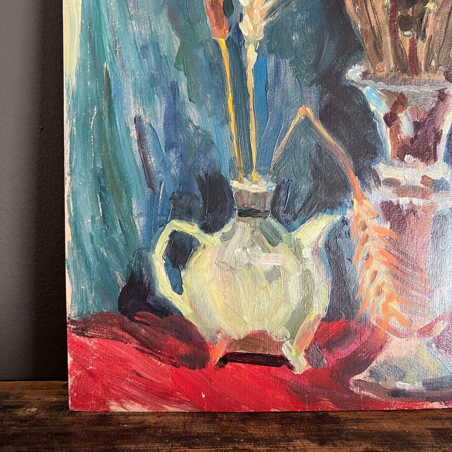 Vintage Painting Still Life Teapot and Vase