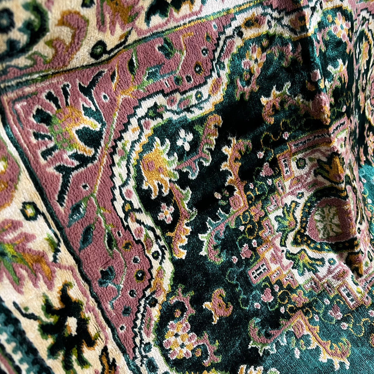 Vintage Velveteen Pattern Throw with Fringe Green