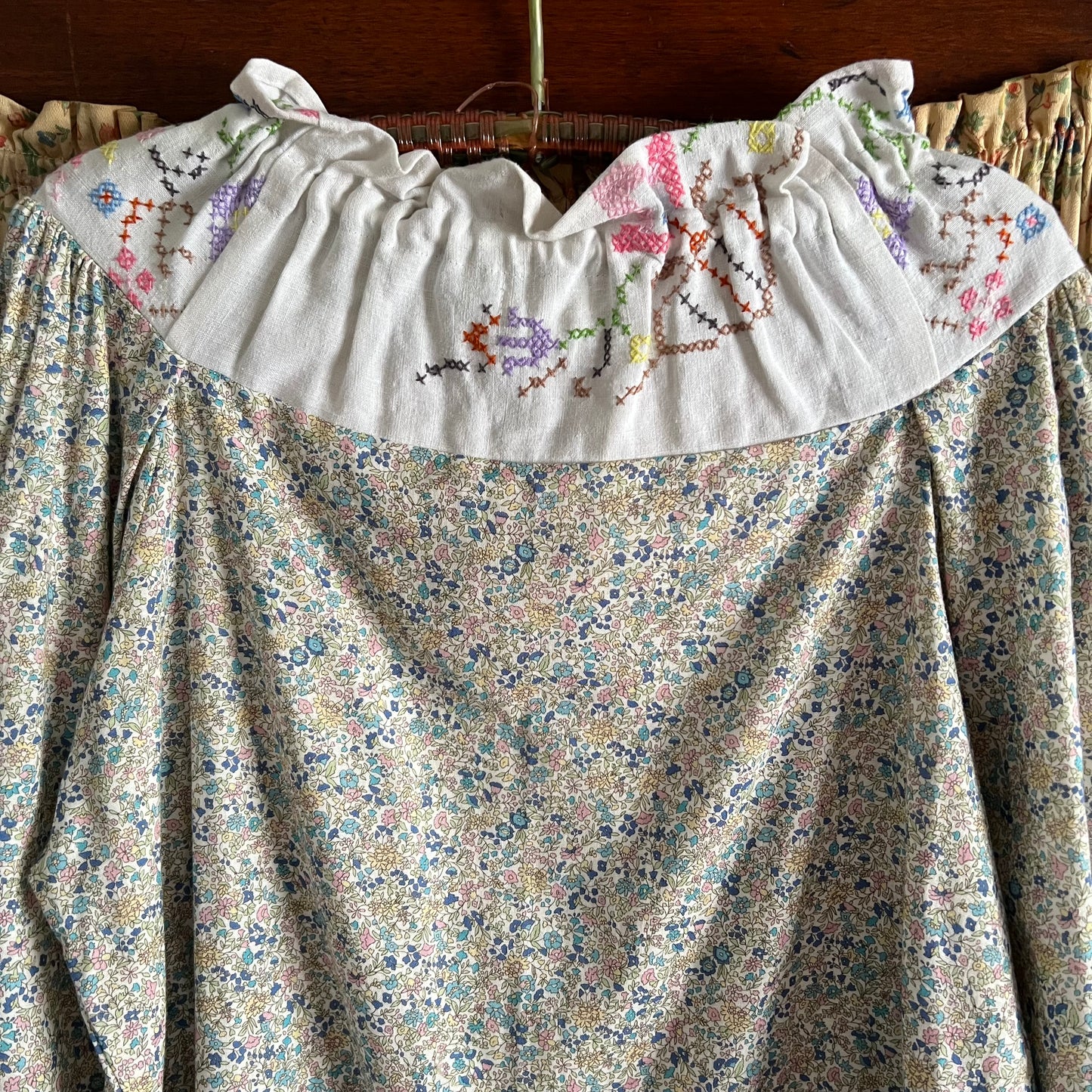 Liberty Fabrics Blouse with Hand Embroidered Yoke Size Small