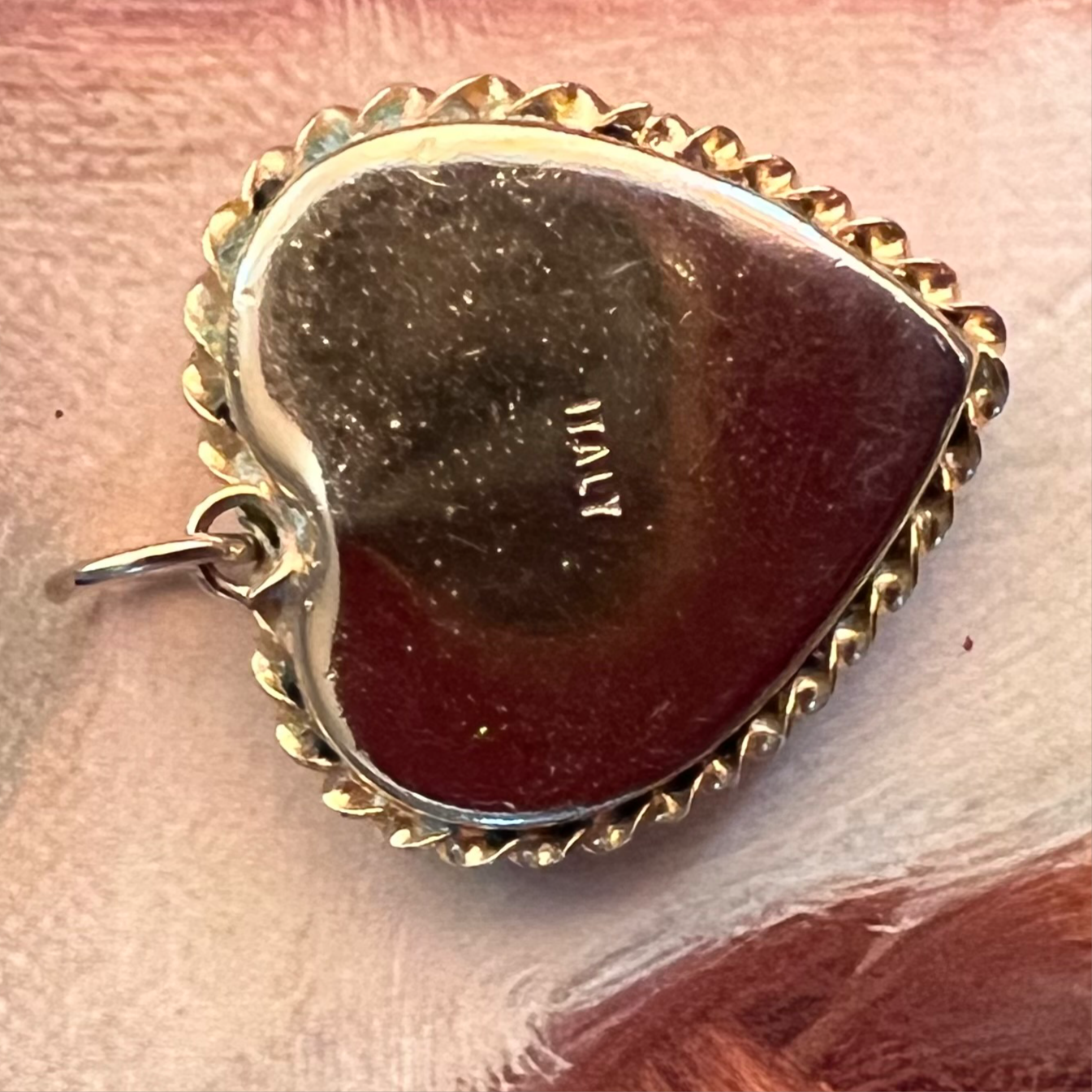 Vintage Micro Mosaic Heart Pendant Roses Italy