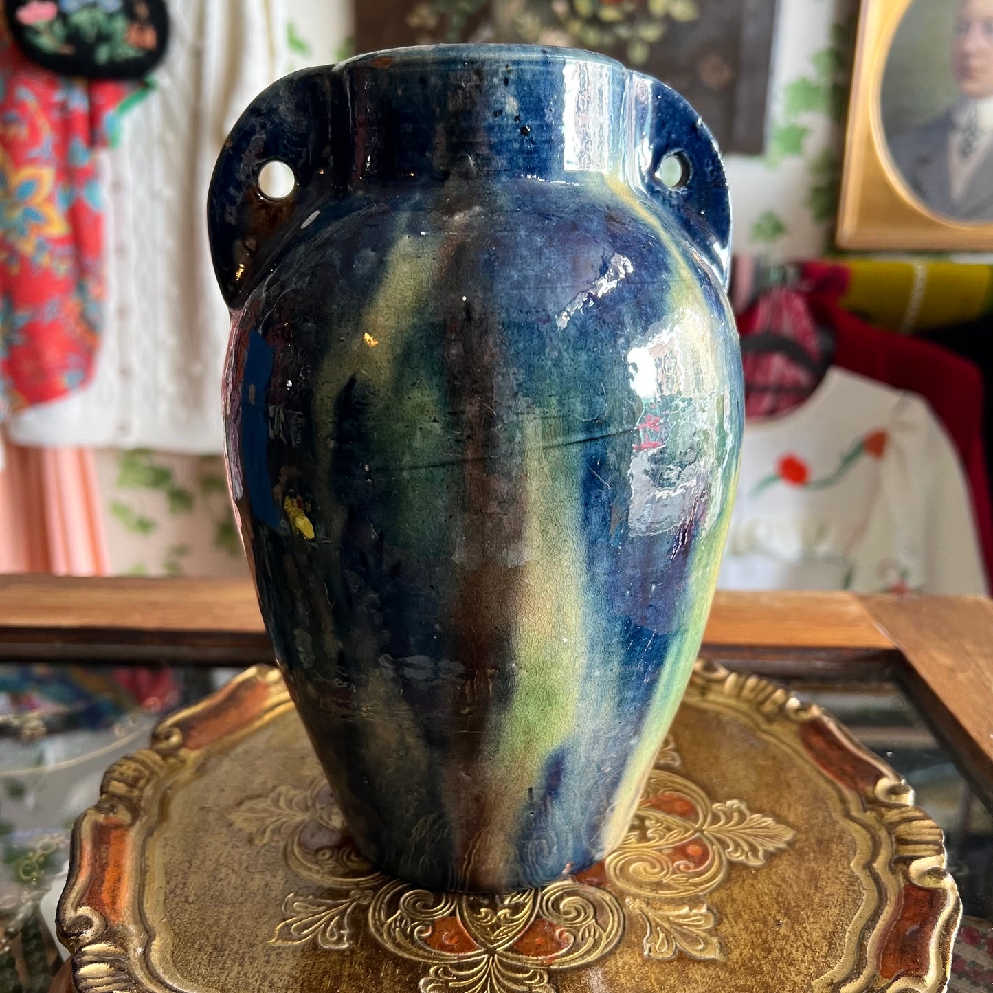 Fabulous Vintage Studio Pottery Vase with Handles Belgium 1930s