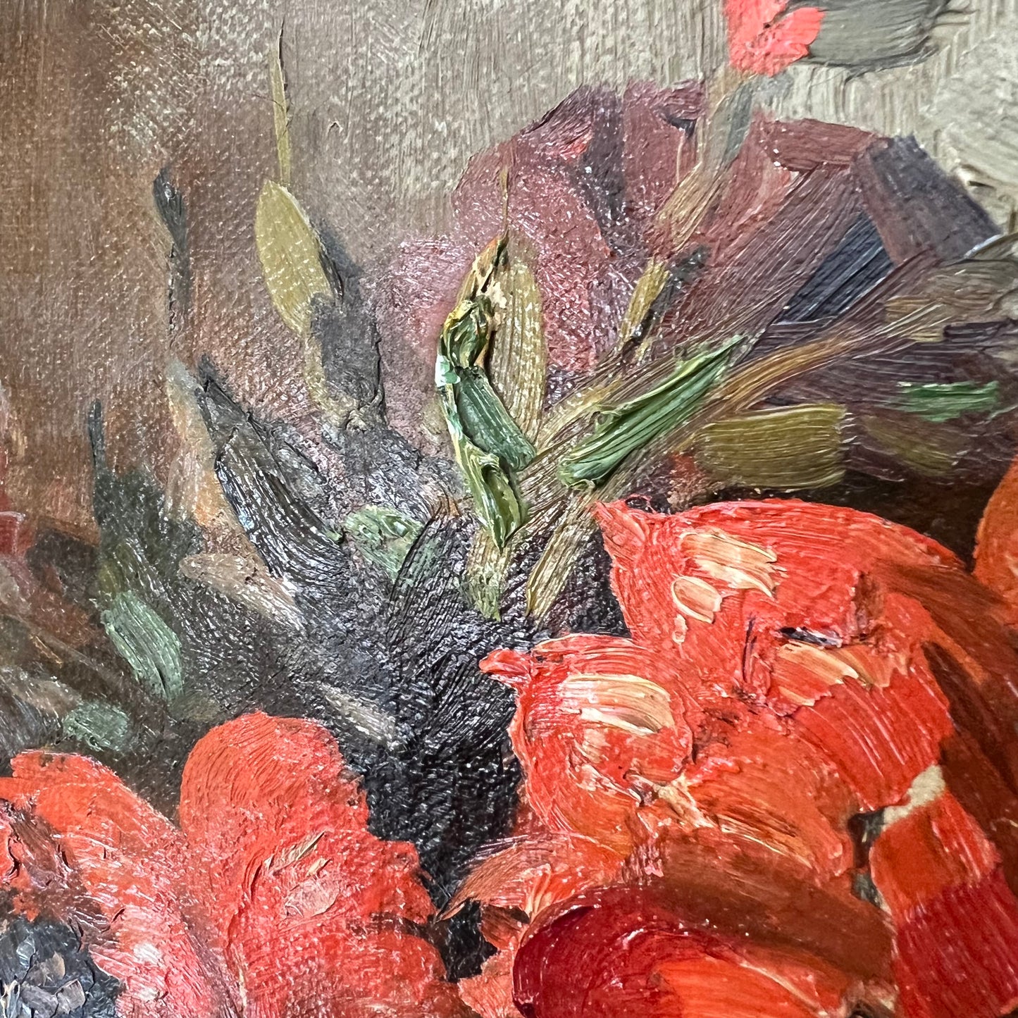 Vintage Oil Painting Dutch Still Life Red Poppies