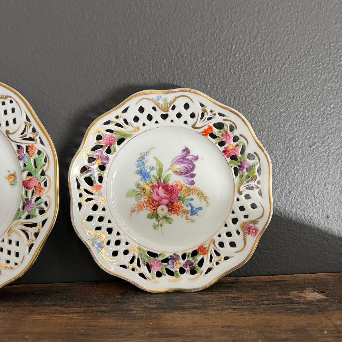 Vintage Hand Painted Porcelain Plates by Dresden Collection of 3