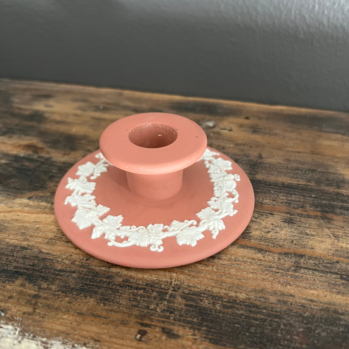 Vintage Wedgwood Jasperware Terracotta Candlestick Holders Grapevine Pair