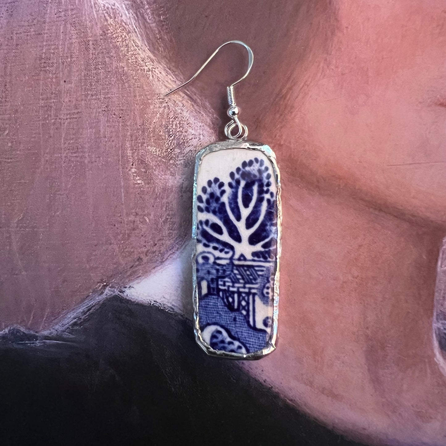 Vintage China Earrings Willow Pattern