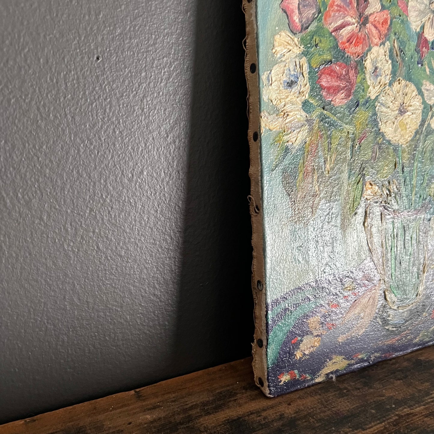 Vintage Oil Painting Still Life Blooms in Vase