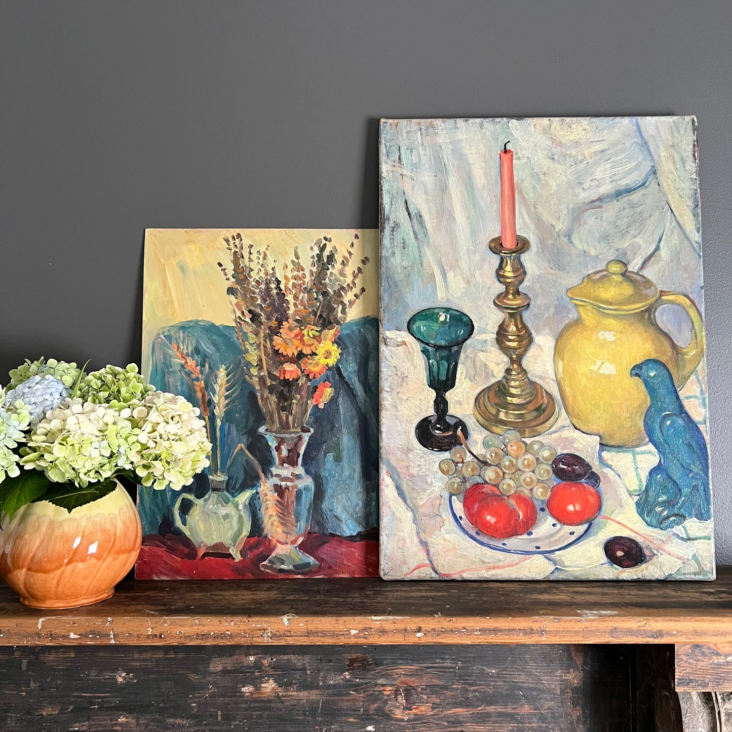 Vintage Painting Still Life Teapot and Vase