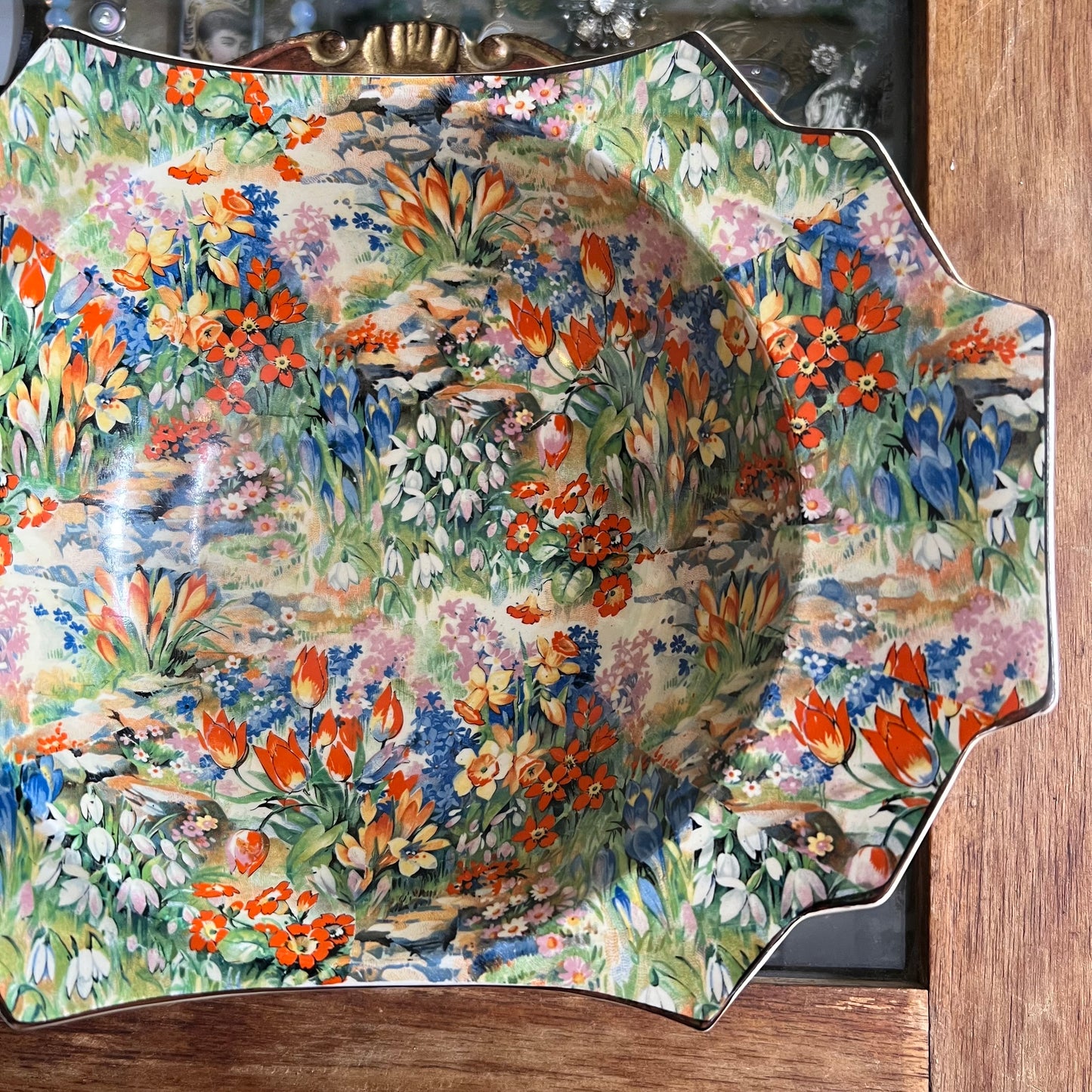 Rare 1930s Springtime Floral Pattern Royal Staffordshire Pottery Honeyglaze Bowl Dish
