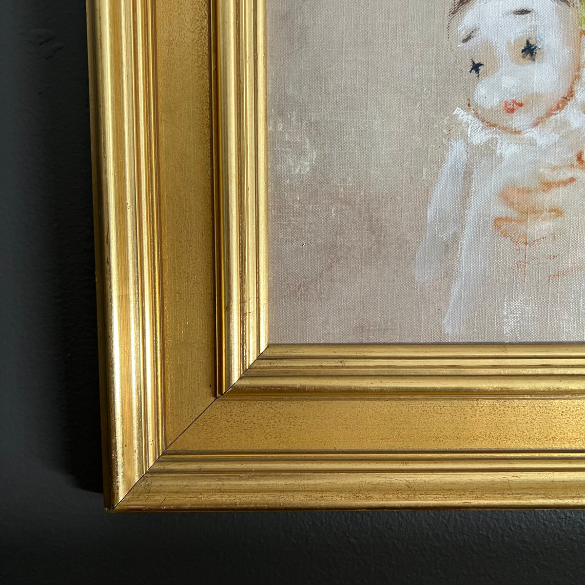 Vintage Original Painting Portrait Girl with her Pierrot Doll