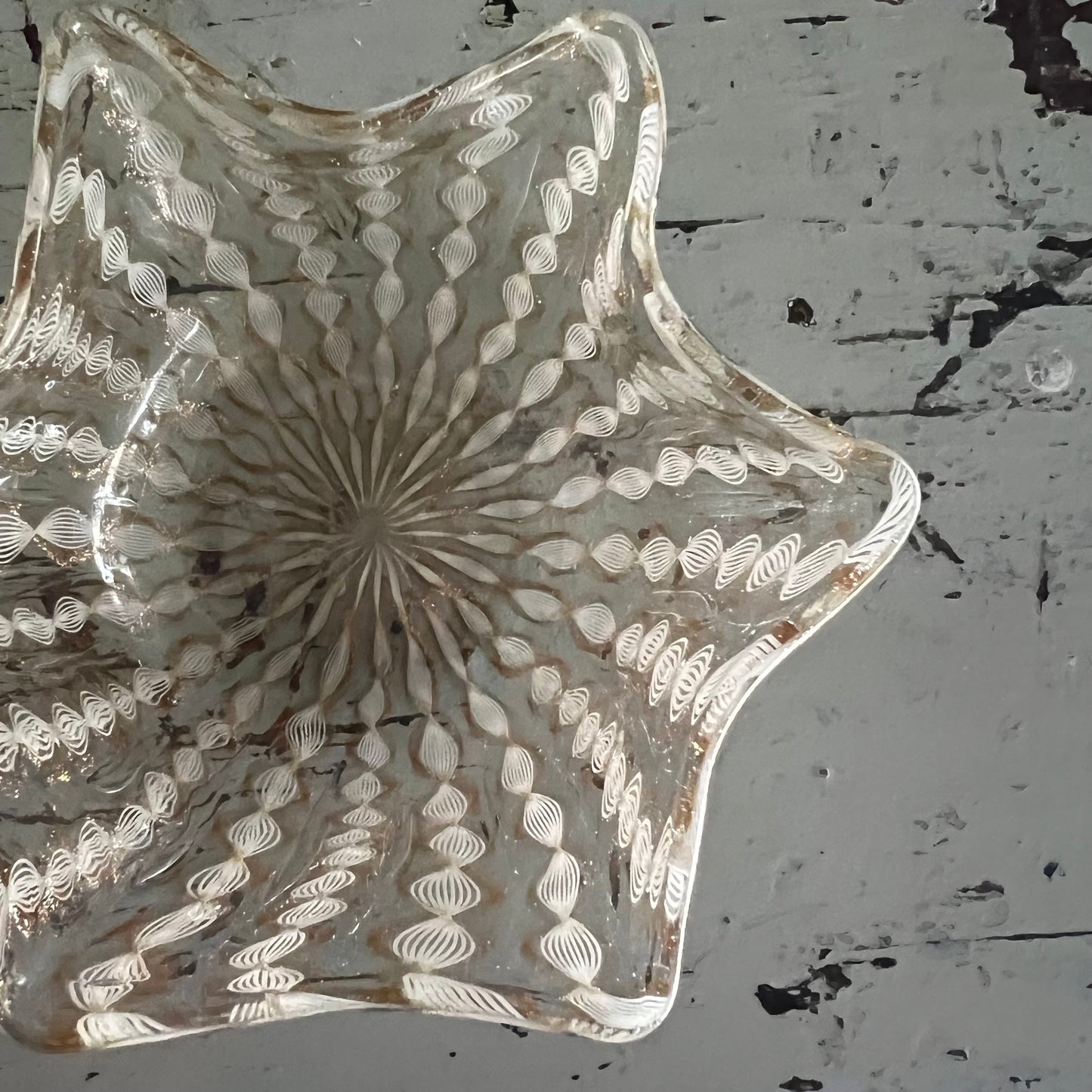 Vintage Gold & White Glass Bowl Murano c1960s