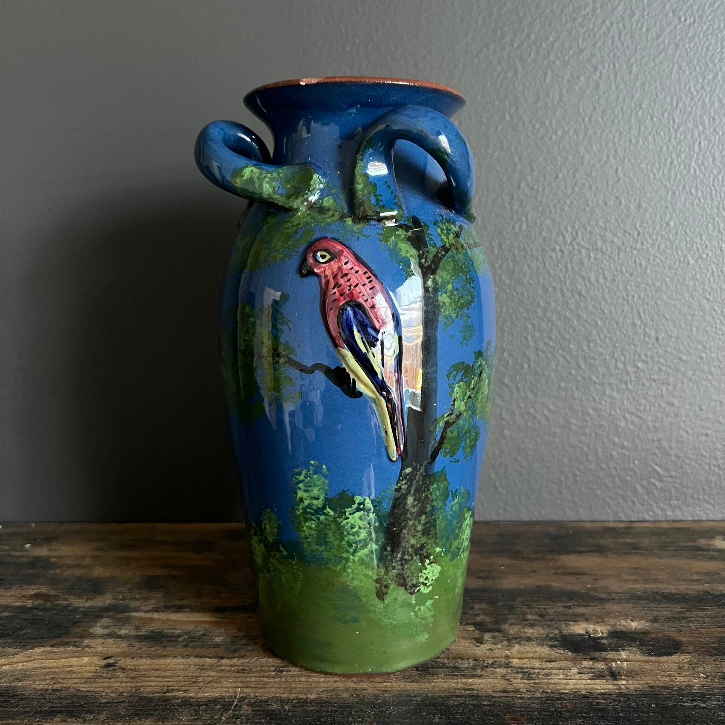 Vintage Hand Painted Bird Parrot Vase Royal Torquay Pottery England 1930s