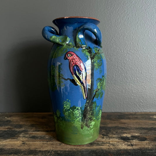 Vintage Hand Painted Bird Parrot Vase Royal Torquay Pottery England 1930s