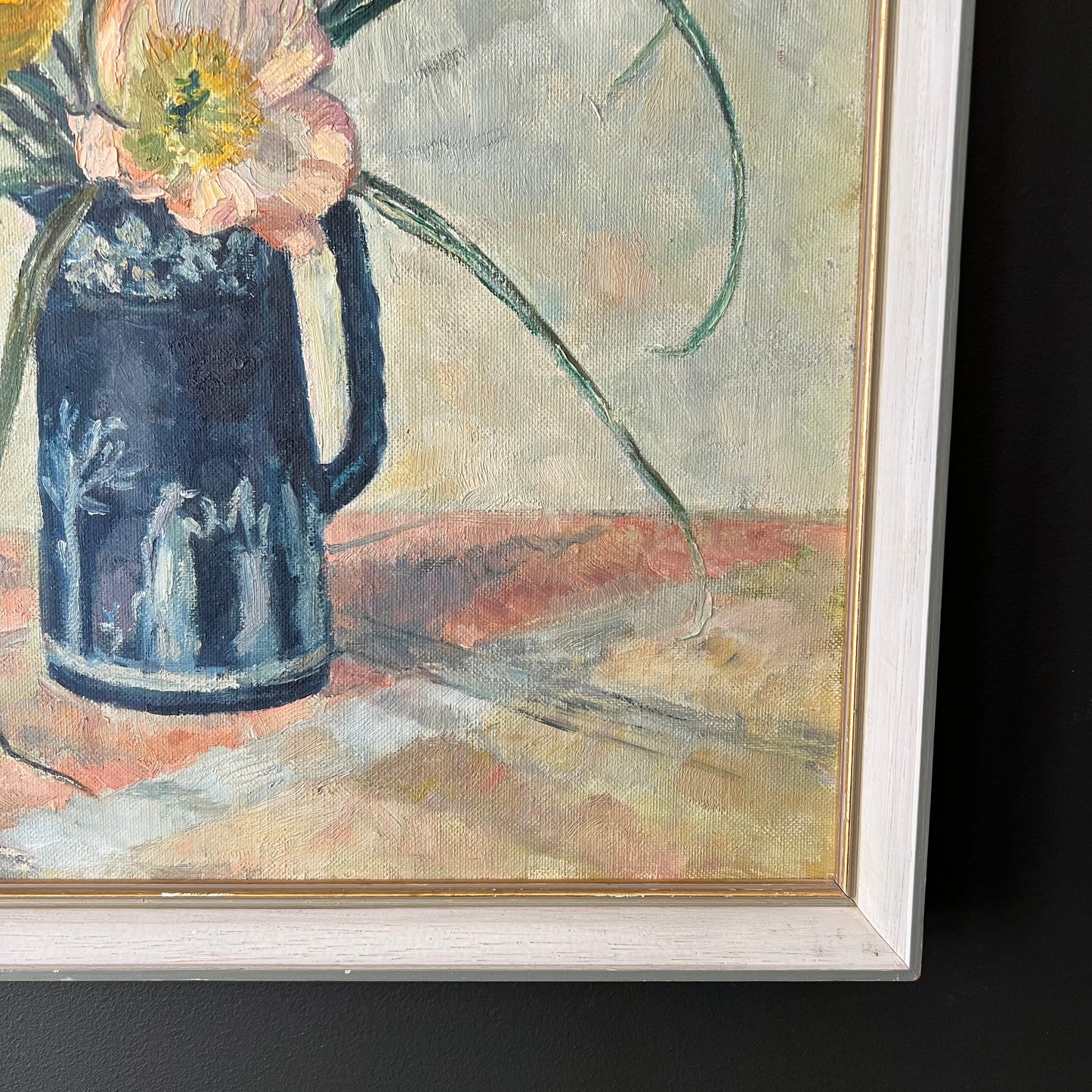 Vintage Oil Painting Still Life Pretty Poppies in Jug